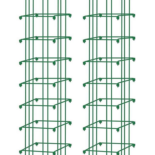 Square Heavy Gauge Extra Tall Easy Fold Tomato Cage, 14.25" x 14.25" x 65", Set of 2 Green