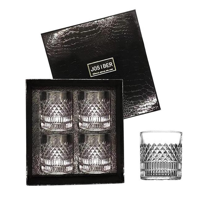 Whiskey Glass Set of 4-Premium 11.2 OZ Scotch Glasses Old Fashioned Whiskey Glasses Thick Bottom Rum Style Glassware for Bourbon,Best Gifts For Men Dad Fathers Day Husband