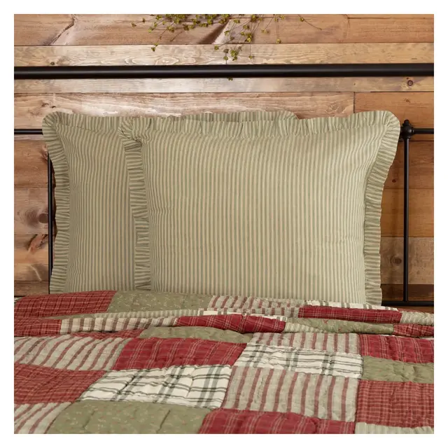Prairie Winds Green Ticking Stripe Euro Sham 26x26