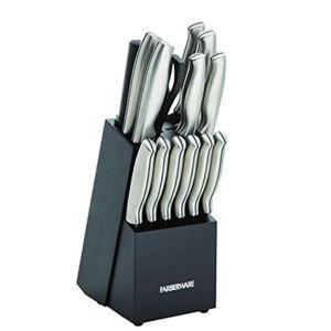 Farberware 15-Piece Stamped Stainless Steel Knife Block Set, High-Carbon Stainless Steel Kitchen Knife Set with Ergonomic Handles, Razor-Sharp Knives with Wood Block, 15-Piece, Black 2
