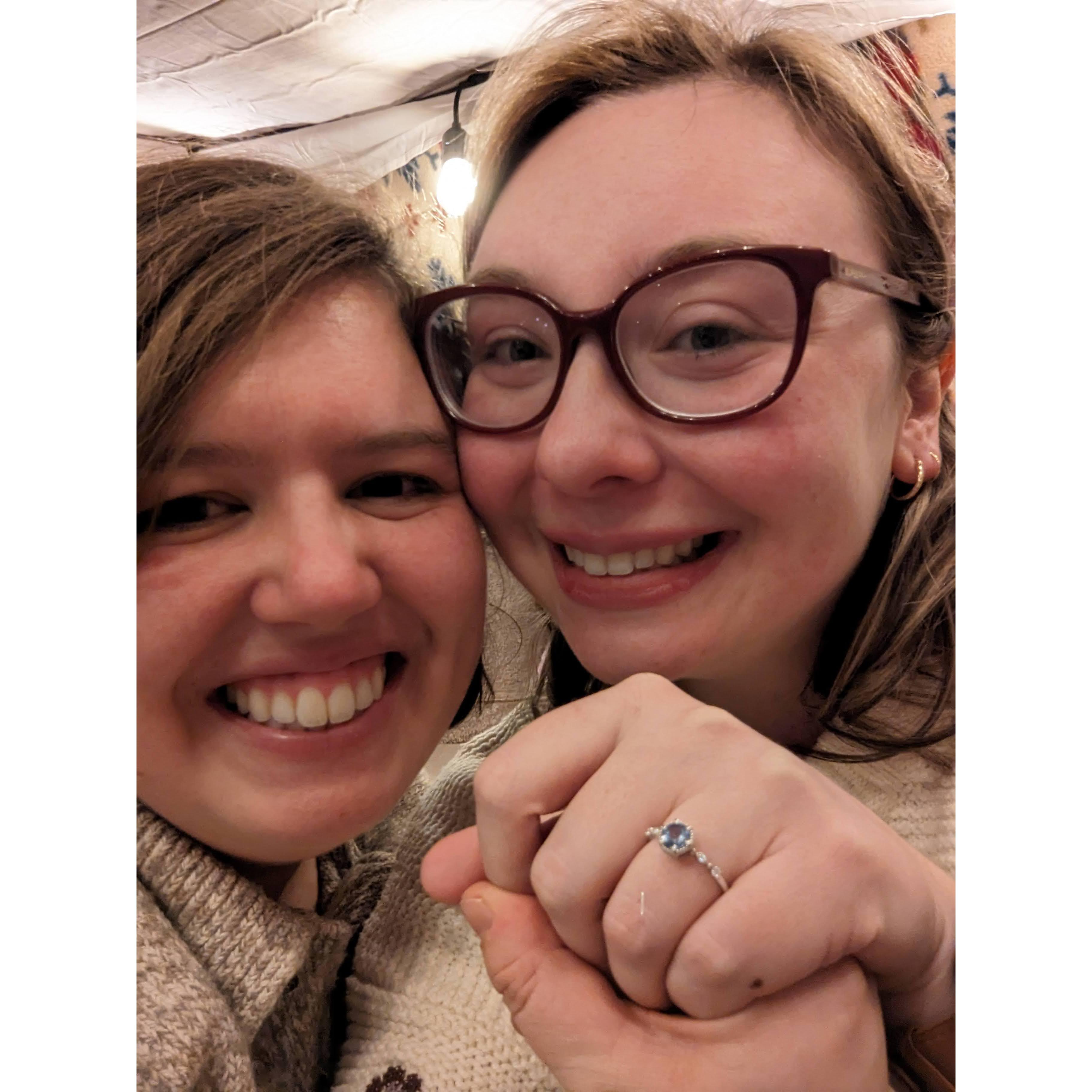 Julie proposes to Julianna in a blanket fort. (December 2023)