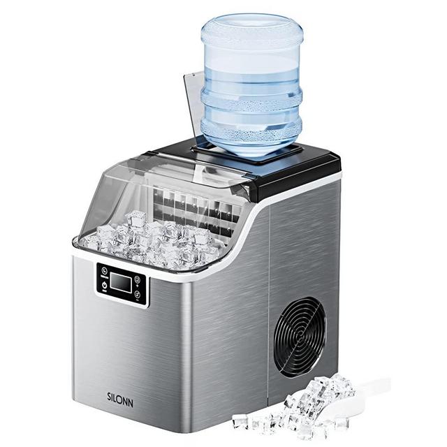 Silonn Countertop Ice Cube Ice Makers, 45lbs Per Day, Auto Self-Cleaning, 24 Pcs Ice Cubes in 13 Min, 2 Ways to Add Water, Compact Ice Machine for Home Office Bar Party