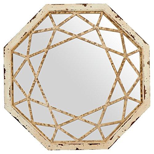 Stone & Beam Vintage-Look Octagonal Hanging Wall Mirror Decor, 25.5 Inch Height, Antique White