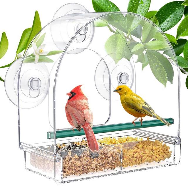 SUNALLY Window Bird Feeder for Outdoors, Transparent Bird Feeders Window Mounted with Strong Suction Cups, Clear Bird House, Outside burd, Oriole, Finch Bird Watching for Garden, Yard