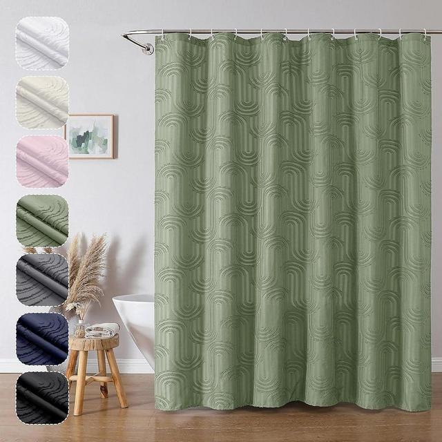 Simplebrand Sage Green Shower Curtains for Bathroom 72x78 Inches, Mid Century Geometric Textured Tufted Bathroom Shower Curtain Set with 12 Plastic Hooks, Fabric Shower Curtain, Cortinas de Baño
