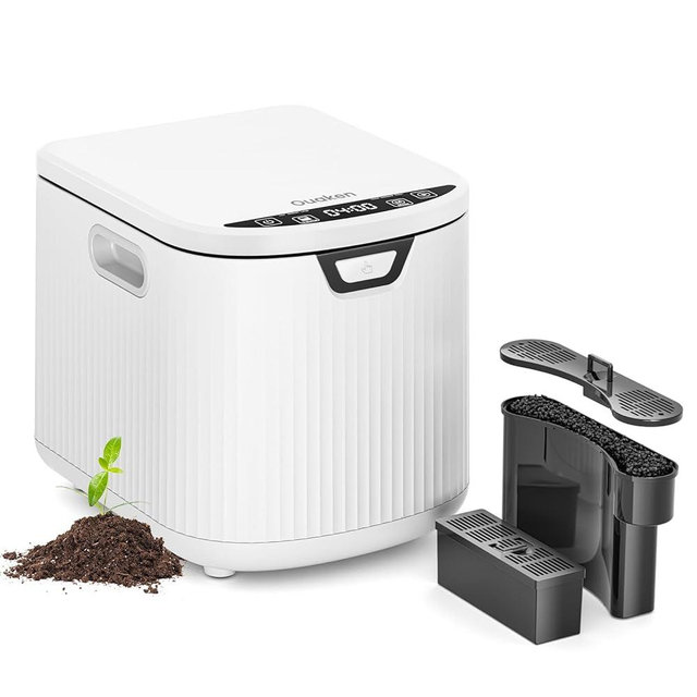 Ouaken Electric Composter for Kitchen, 3L Indoor Smart Compost Bin Kitchen Waste Compost Machine Countertop, 4-6H Compact Food Recycler for Home with Low Noise, Odorless, Auto-Clean, White