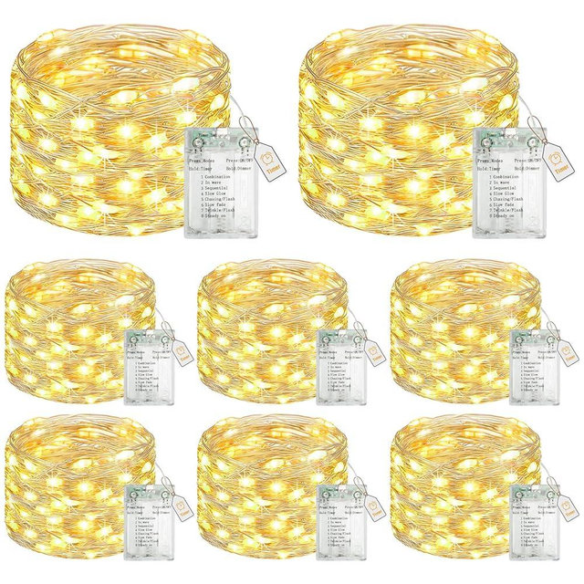 btfarm 8 Pack Fairy Lights Battery Operated with Timer, 16.4 FT 50 LED Twinkle String Lights 8 Modes Dimmable Waterproof Silver Wire for Indoor Christmas Bedroom Wedding Decorations, Warm White