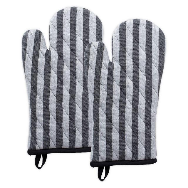 Farmhouse Chic Stripe Oven Mitts in Black/White (Set of 2)