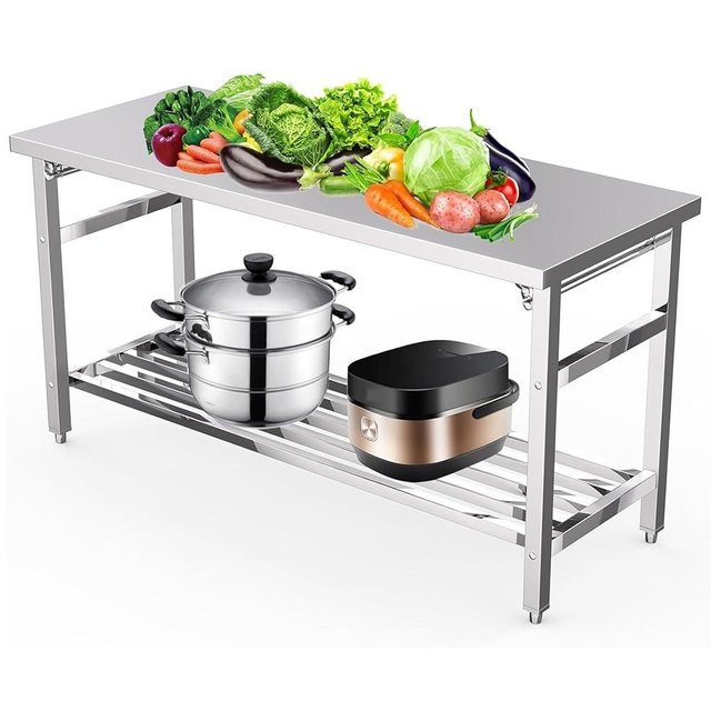 60" X 24" Stainless Steel Folding Table, NSF Commercial Work Table, Heavy Duty Prep Table with Adjustable Undershelf for Restaurant, Kitchen, Food Service, Space-Saving, No Installation Required
