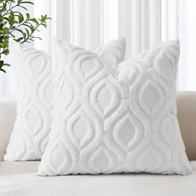 decorUhome Throw Pillow Covers 26x26 Inch Set of 2, Soft Plush Faux Wool White Solid Couch Pillow Covers, Accent Farmhouse Neutral Square Pillow Cases for Sofa Bed Living Room