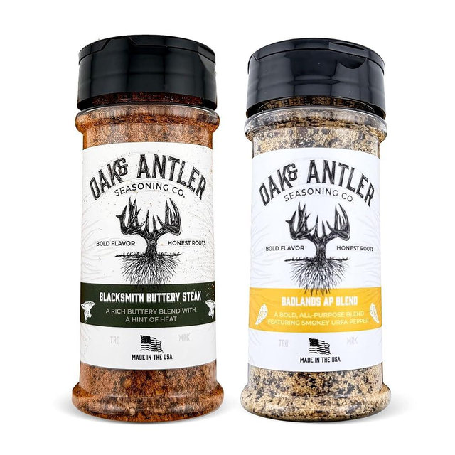 Oak & Antler Gourmet Seasoning Bundle – Blacksmith Buttery Steak & Badlands AP Blend, Small-Batch Spice Set for Steak, Beef, Poultry, Seafood, Veggies & Wild Game, MSG-Free, No Additives, 5 Oz, 2-Pack