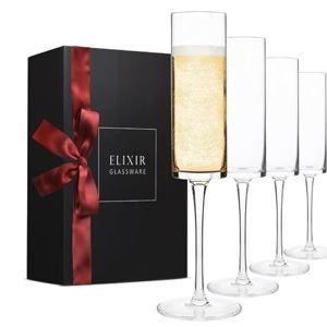ELIXIR GLASSWARE Champagne Flutes, Edge Champagne Glass Set of 4 - Modern & Elegant for Women, Men, Wedding, Anniversary, Christmas, Birthday - 6oz, Premium Crystal