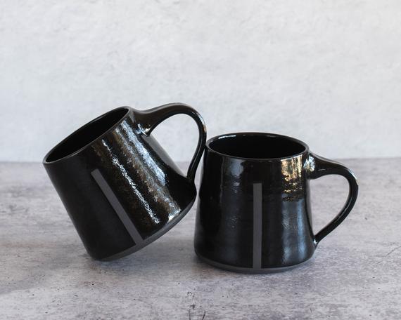 Black on Black Handmade Ceramic Mug | Minimalist Pottery Mug | Ceramic Coffee Cup | Modern Pottery | Tea Cup | Minimal | Monochrome | Design