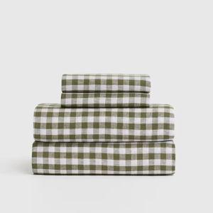 European Linen Gingham Sheet Set in Olive