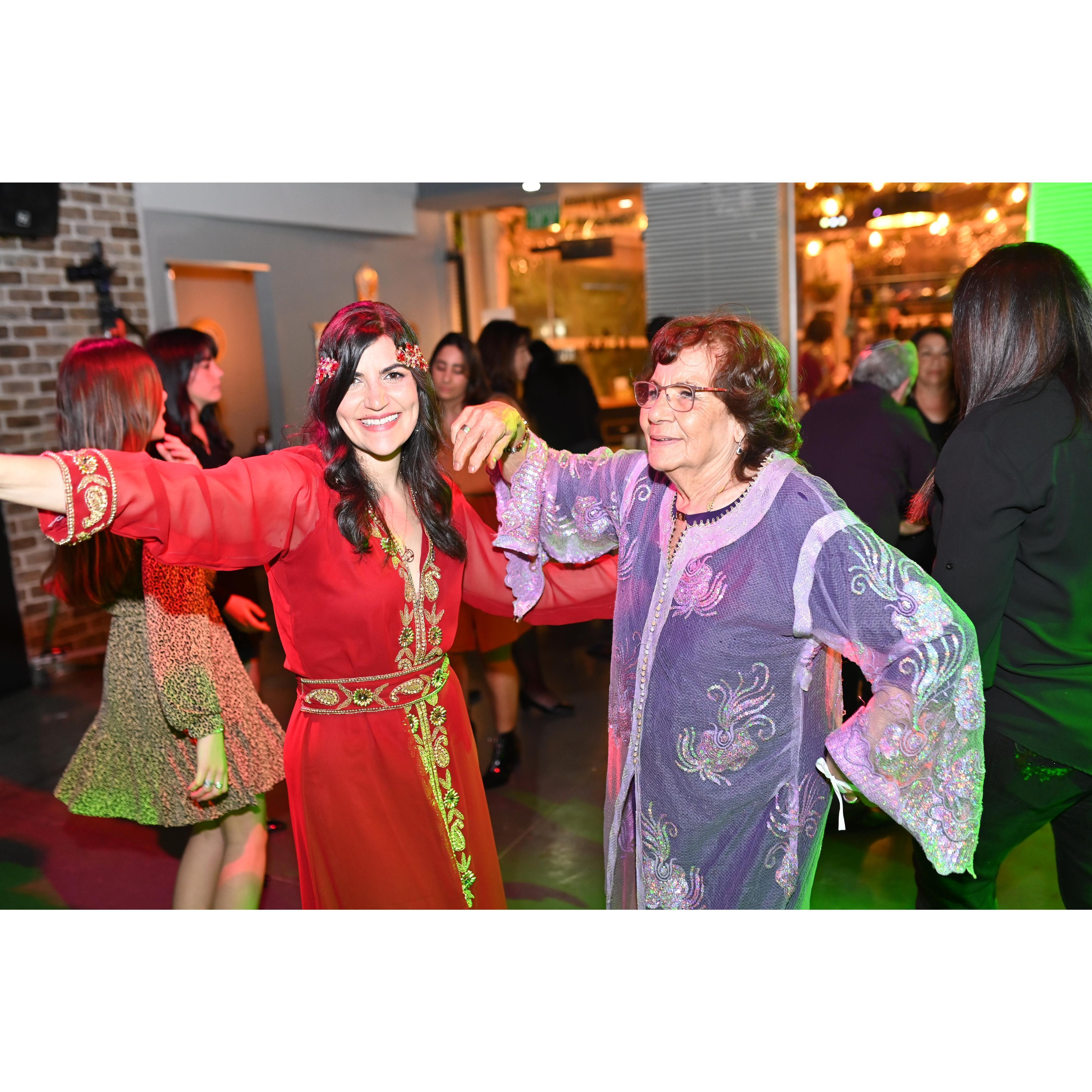 Leeron and Meme in full Moroccan clothing. Leeron was a happy, happy bride!