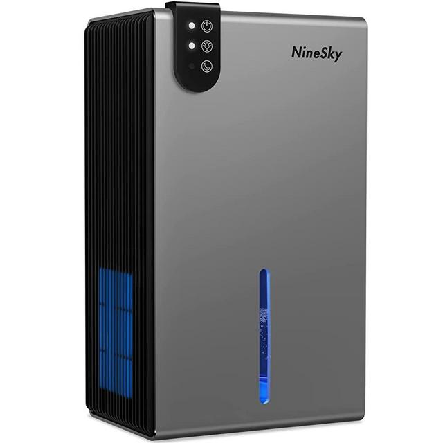 NineSky Dehumidifier for Home, 95 OZ Water Tank, (800 sq.ft) Dehumidifiers for Bathroom, Bedroom with Auto Shut Off, 7 Colors LED Light(Grey)