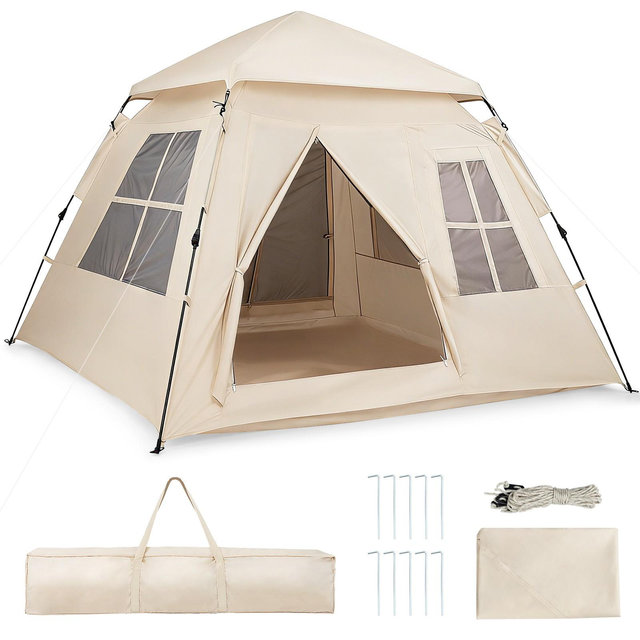 Gymax 4 Person Camping Tent w/Rainfly Mesh Windows 2 Doors & Carrying Bag for Hiking