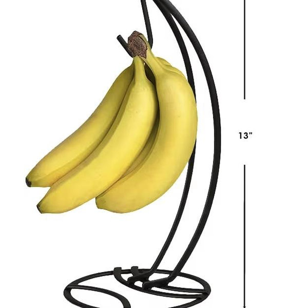 Home Basics Steel Banana Tree Holder Stand, Rust Resistant, Prevents Bruising, Circular Base, Black Satin Finish