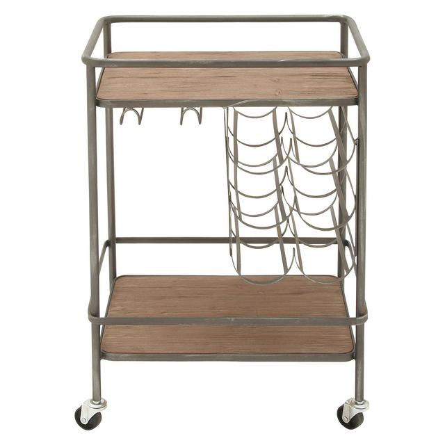Metal and Wood 2- Tiered Wine Rack Chart Gray - Olivia & May