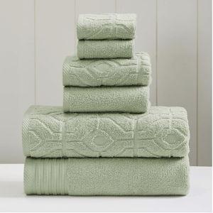 Modern Threads 6 Piece Set, 2 Bath Towels, 2 Hand Towels, 2 Washcloths Yarn Dyed Diamond Gate Jacquard Towel Set Green