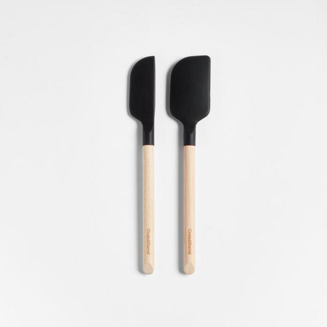 Crate & Barrel Wood and Black Silicone Mini Spatulas, Set of 2