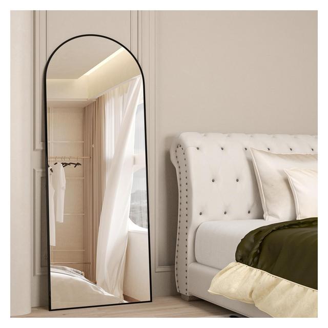 Caroline 64"×21" Floor Mirror, Standing Mirror Smooth Arched Top Mirror, Bedroom Living Room Wall Mirror,Black Aluminum Frame Finish-The Pop Home
