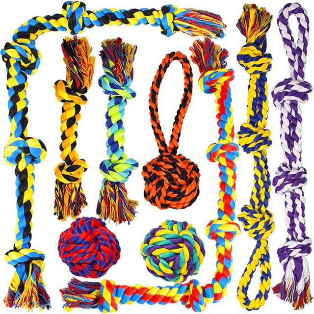 SHARLOVY Large Dog Chew Toys, Tough Dog Toys for Aggressive Chewers Large Breed,Heavy Duty Dental Dog Rope Toys Kit for Medium Dogs,5 Knots Indestructible Dog Toys, Cotton Puppy Teething Chew Tug Toy