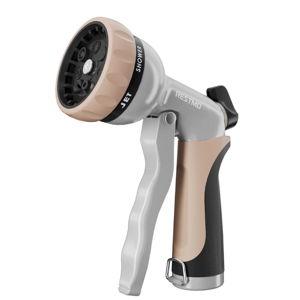 RESTMO Garden Hose Nozzle, Heavy Duty Metal Water Hose Nozzle with 7 Adjustable Spray Patterns, High Pressure Hand Sprayer with Flow Control, for Watering Plants & Lawns, Washing Cars & Pets, Gold