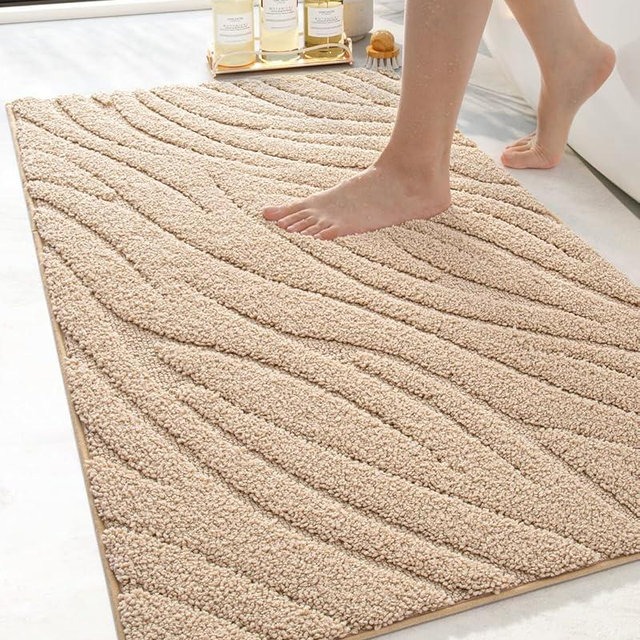 DEXI Bathroom Rugs 24x43, Extra Soft Absorbent Bath Mat, Non Slip Bathmat for Bathroom Floor, Machine Washable Rugs for Shower Floor, Beige
