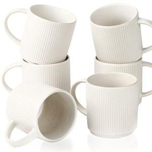 famiware Coffee Mug Set for 6, Star 12 oz Catering Mugs Cup Set with Handle for Coffee, Tea, Cocoa, Milk - Ceramic Stoneware Drinkware Set, Matte White
