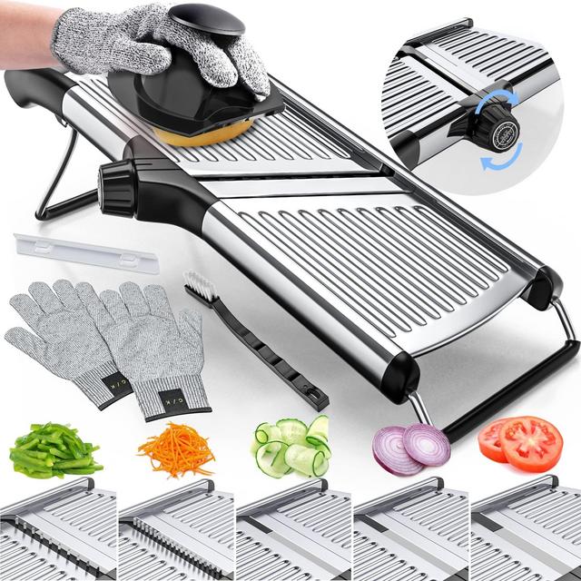 Gramercy Adjustable Mandoline Slicer for Kitchen, Vegetable Chopper, Food Chopper, Vegetable Slicer, Potato Slicer, Mandolin, Potato Cutter - Stainless Steel - INCLUDING One Pair Cut-Resistant Gloves