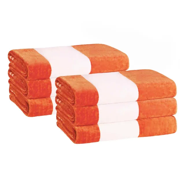 Cabana Stripe Oversized Cotton Beach Towel, Set of 6, Orange - Blue Nile Mills
