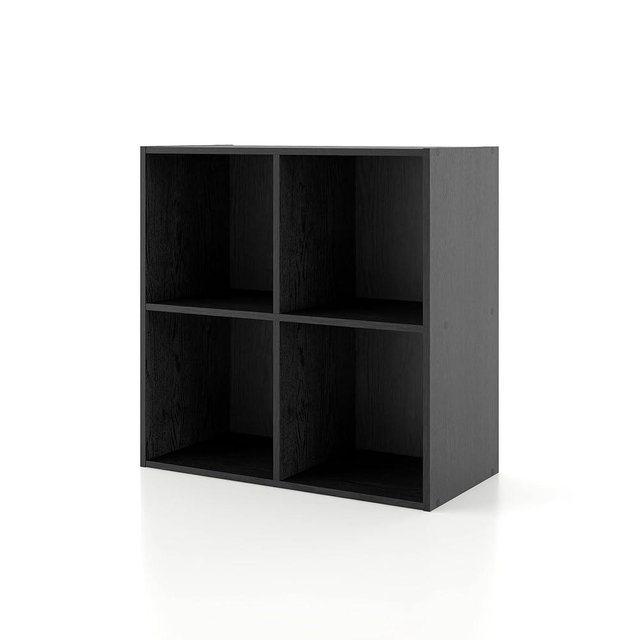 HOMES: INSIDE + OUT Apexa 4 Cube Storage Organizer Shelves, Stackable Wood Bookcase Fits Cubby Bins for Organization, Dorm Teen Room Decor & Home Office, Black