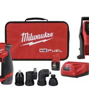 M12 FUEL 12V Lithium-Ion Brushless Cordless 4-in-1 Installation 3/8 in. Drill Driver Kit w 4-Tool Heads & M12 Inflator