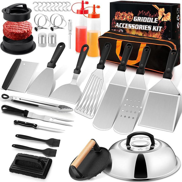 35Pcs Griddle Accessories Kit for Blackstone, Joyfair Flattop Grilling Accessory Tool Set with Stainless Steel Griddles Spatula Smash Burger Press Basting Cover Hamburger Patty Maker for Outdoor BBQ