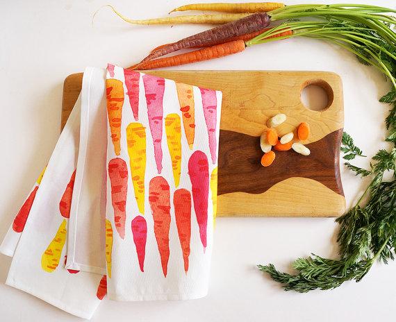 Rainbow carrots tea towel • watercolor