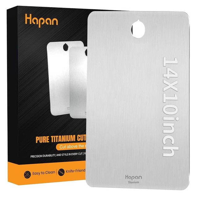 HAPAN 100% Pure Titanium Cutting Board, Non Toxic, Long Lasting, Titanium Cutting Board for Kitchen, Cutting Mats for Meat, Fish, Fruit, Vegetables, Easy Clean, Healthy Chopping Board (Large)