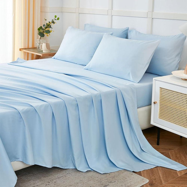 ILAVANDE Queen Sheets Set 6 Piece,Hotel Luxury Super Soft 1800 Series Microfiber Queen Bed Sheets Set-Wrinkle Free & Breathable-14 Deep Pocket Sheets for Queen Size Bed(Queen,Baby Blue)
