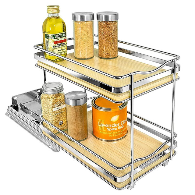 LYNK PROFESSIONAL® Élite™ Pull Out Spice Rack Organizer for Cabinet - Slide Out Vertical Spice Rack, 6-1/4 inch Wide, Wood and Chrome Sliding Spice Organizer Shelf - Double