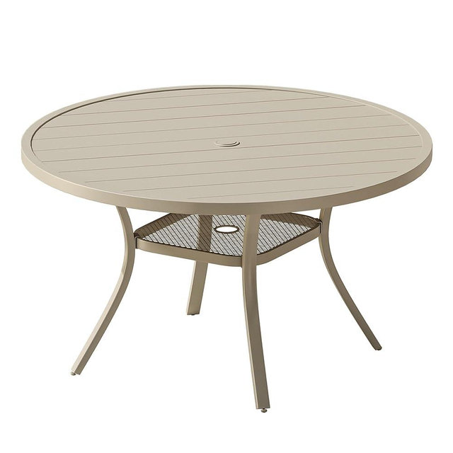 VICLLAX 47.2" Round Patio Table, Outdoor Dining Table for 6 with Umbrella Hole for Garden Lawn Deck Backyard, Sandshell