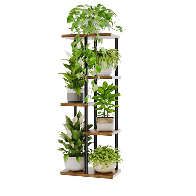 Bamworld Corner Plant Stand Indoor, 5 Tier Metal Plant Shelf for Multiple Plants, Tiered Flower Pot Stands for Patio Garden Balcony Living Room Bedroom, Brown