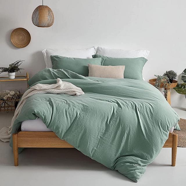Duvet Cover King Size - Super Soft Sage Green Duvet Cover Set 3 Pieces 100% Washed Microfiber Bedding Set with Zipper Closure, 1 Duvet Cover 104x90 inches and 2 Pillow Shams