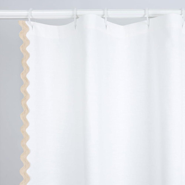 YINFUNG Scalloped Shower Curtain Cotton White Beige Linen Bathroom Curtains Textured Thick Heavy Duty Cloth Hotel Rustic Girly Neutral 72x72