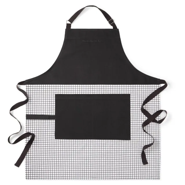 KITCHENAID Gourmet Series Gridlines Big Chef Apron, Water & Stain Resistant, Matte Black, Adult-Sized 32"x28"