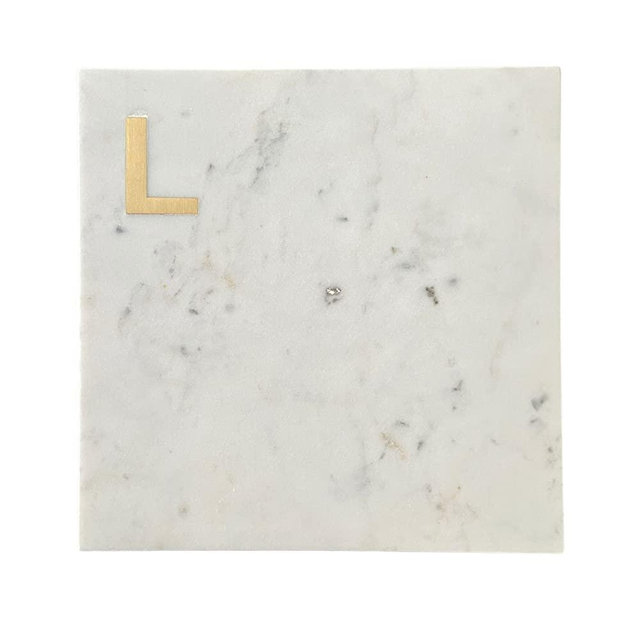 Boards by Bleu Monogram Marble Cheese Board, Hand Crafted Marble Cutting Board from White Marble Slab, Personalized Charcuterie Board with Brass Initial, Great Wedding or House Warming Gifts, Letter L