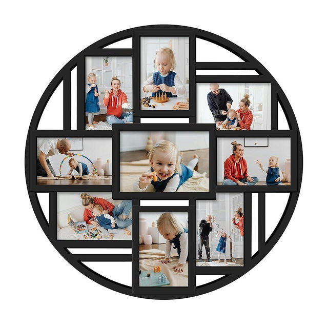Jerry & Maggie Photo Frame Round Circle Black Picture Frame Cute Selfie Gallery Collage Wall Hanging For 6x4 Photo - 9 Photo Sockets (Black)