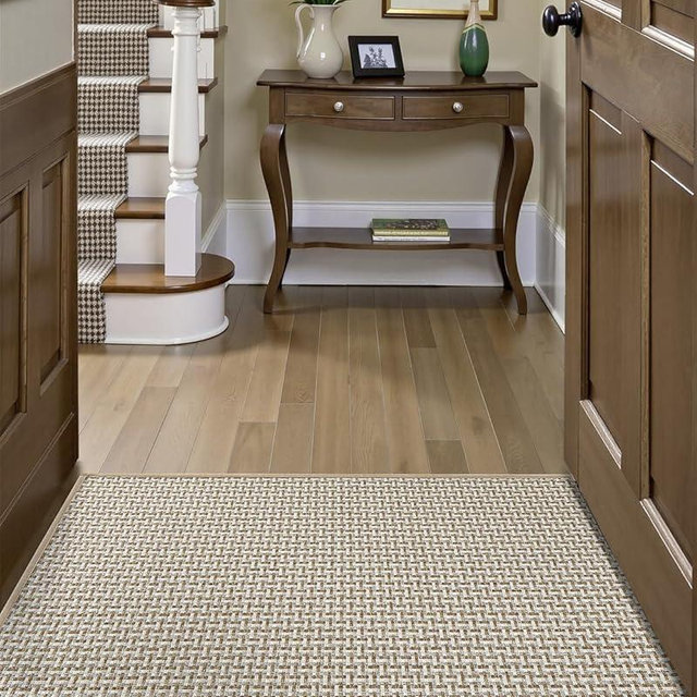 DEXI Door Mat Front Entryway Rugs, Non Slip Rubber Backing Doormat, Absorbent Thin Washable Carpet for Inside House Entrance, 17x30 Beige