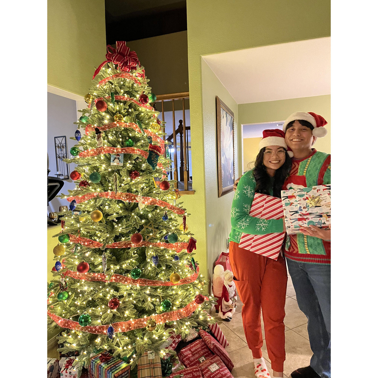 Our first Christmas. Jen had work lol
