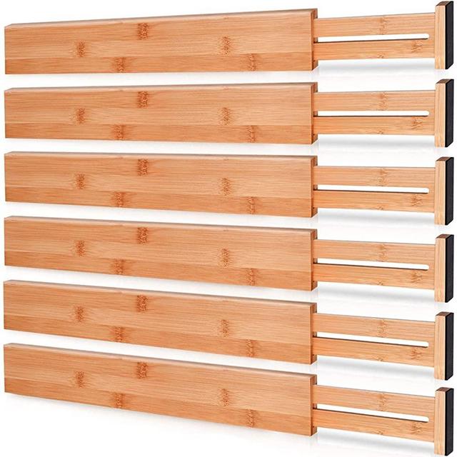 Bamboo Drawer Dividers, Kitchen Drawer Organizer with Spring Loaded,Separators for Dresser,Bathroom,Office 16.5"-22" Pack of 6