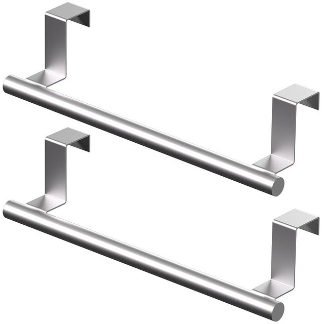Qflushor Over Cabinet Towel Bar 9", Kitchen Towel Rack Over Cabinet Door, Stainless Steel Cabinet Door Towel Holder, Dish Towel Holder for Cabinet Door, Silver, 2 Pack